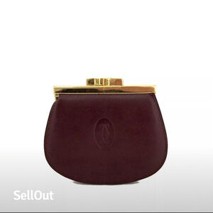 Cartier Must De Red‎ Leather Coin Wallet Unisex Logo Accent